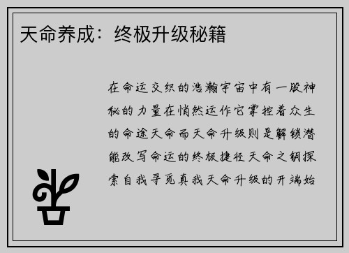 天命养成：终极升级秘籍