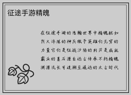 征途手游精魄