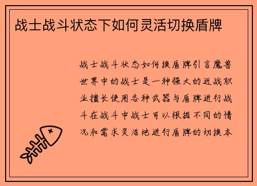 战士战斗状态下如何灵活切换盾牌